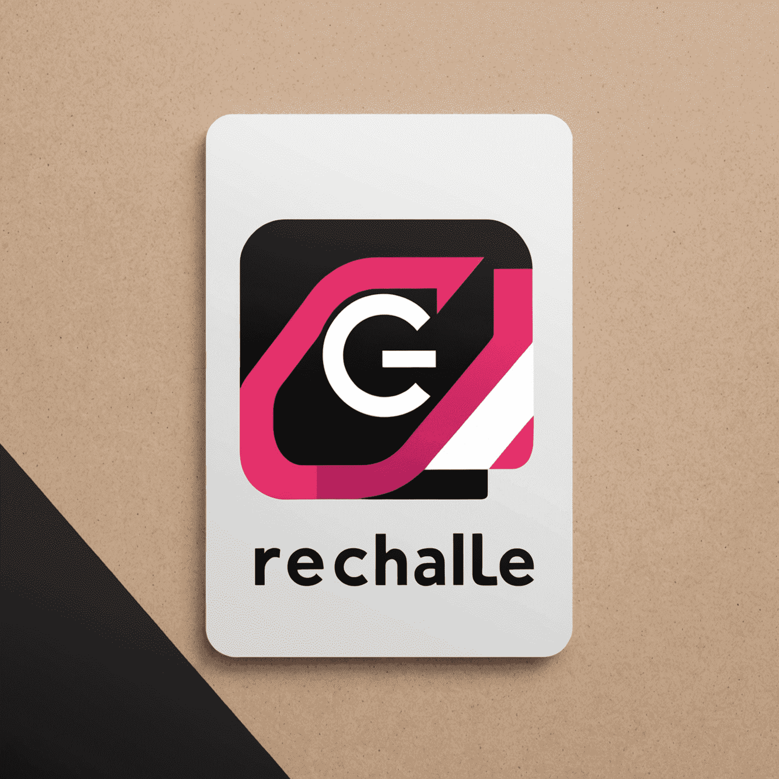 شعار rechalle_com يعرض تصميمًا حديثًا يجمع بين اللون الأحمر والوردي والأسود والأبيض، مع رمز يمثل واجهة الهاتف المحمول