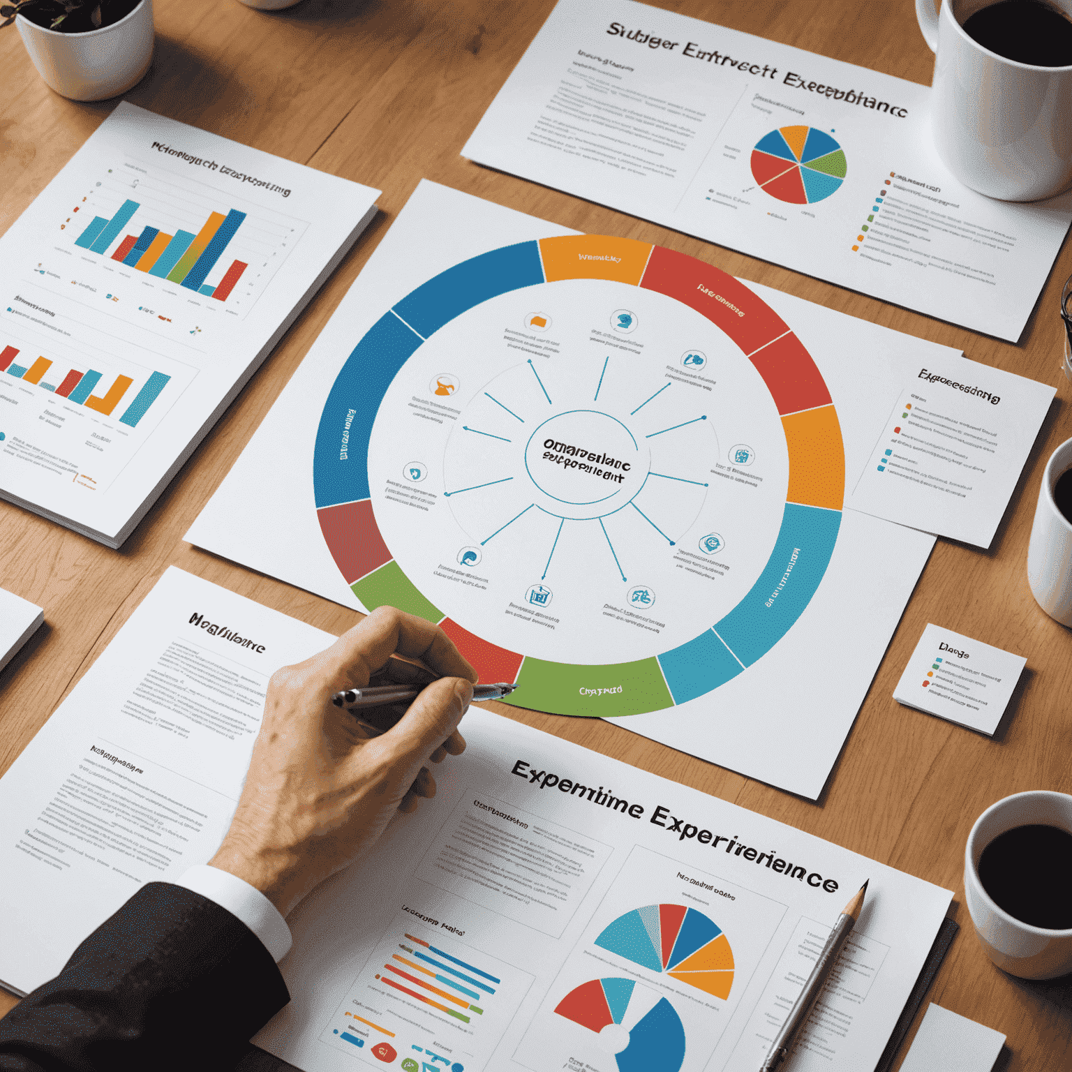 صورة توضح عملية تحسين تجربة المستخدم، مع رسوم بيانية وخرائط تدفق